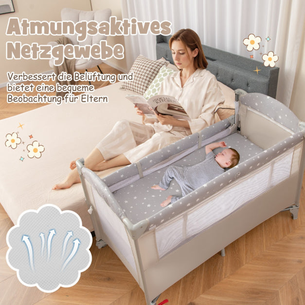 Coast Side Bed - 5 In 1 - Roulettes - Matelas inclus - 125 x 65 x 76 cm - Beige