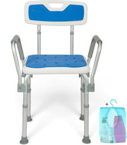 Chaise de douche Truesafe avec dossier et accoudoirs amovibles - Tabouret de douche - Chaise de salle de bain - Antidérapante - Hauteur réglable - Max. 130 kg + sac de douche