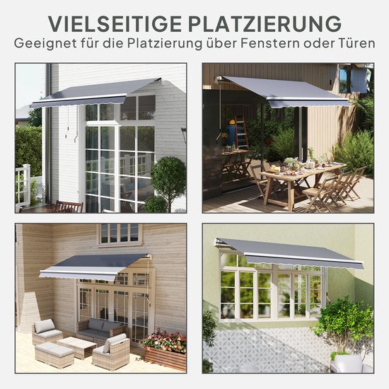 Tissu pour auvent Outsunny avec volant, hydrofuge, tissu de remplacement pour auvents de 4 x 3 m, toile d'auvent, protection solaire pour jardin, balcon, cour, gris