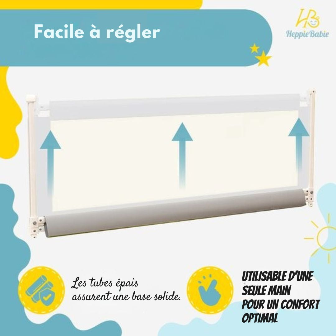 Barrière de lit - HeppieBabie  - universelle - extra longue 150 CM - réglable - grise avec filet de sécurité