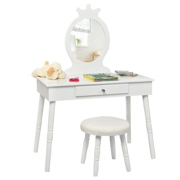 Coast Table de maquillage pour enfants - Avec tiroir - Tabouret inclus - Blanc