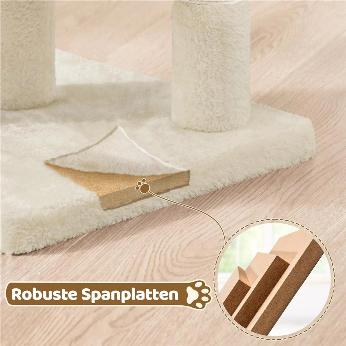 Yaheetech Cat Pole With Cat Burrow - équipé de griffoirs en sisal, d'un hamac et d'une aire de repos douce - pour chatons et petits chats - panneau de particules et peluche beige - 40,5 x 40,5 x 59 cm