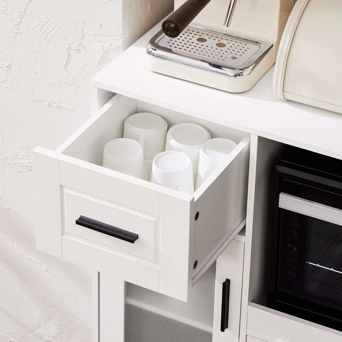 Armoire micro-ondes - SoBuy - Armoire cuisine - 1 tiroir - 3 portes - 89 x 40 x 89 cm - Blanc
