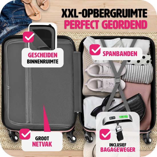 tectake® - Coffret de voyage 4 pièces comprenant valise trolley et pèse-bagages, roues 360°, valise rigide avec serrure à combinaison, grande valise, empilable, valise à main trolley - rosegold