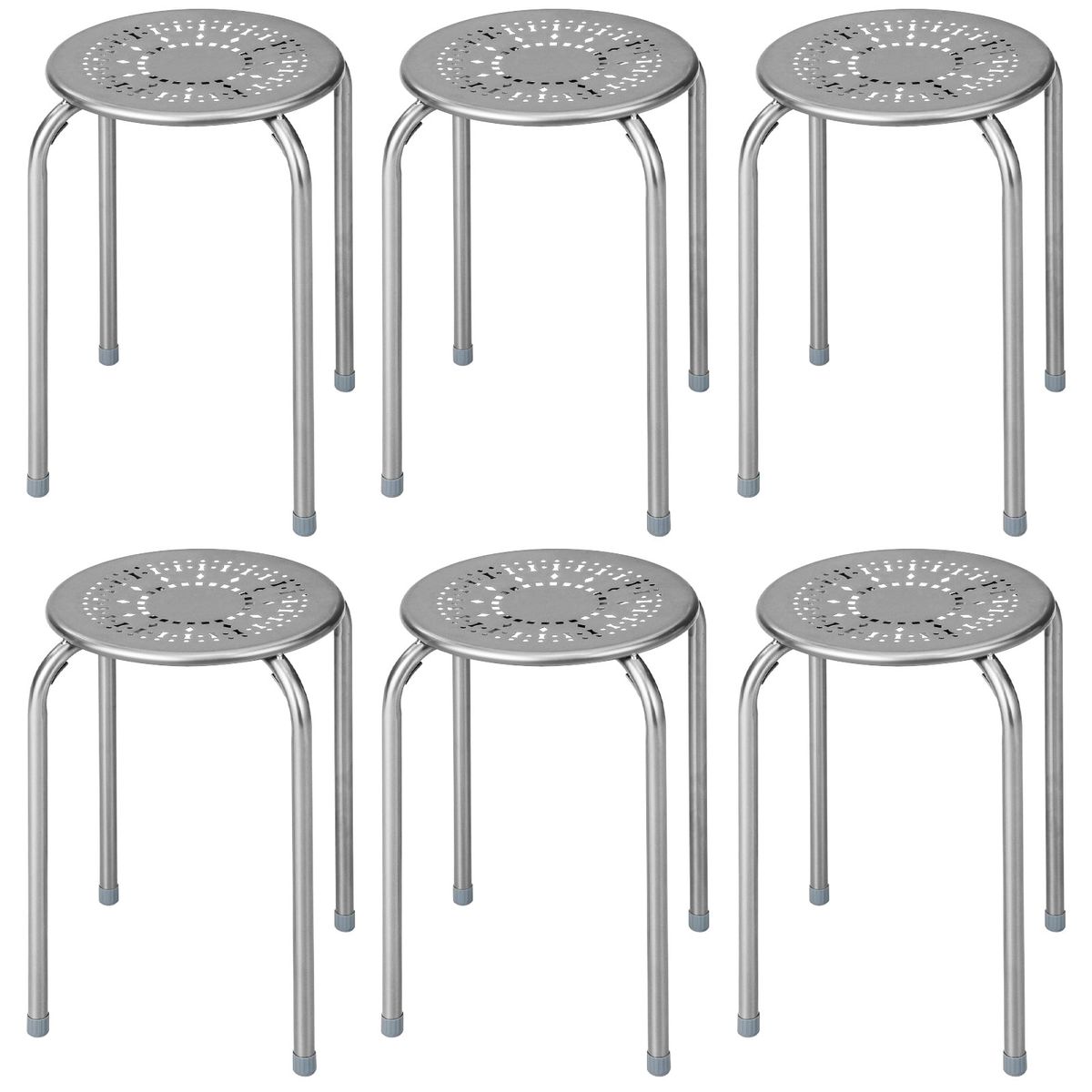 Lot de 6 tabourets empilables en métal Coast - structure renforcée - prêts à l'emploi - gris