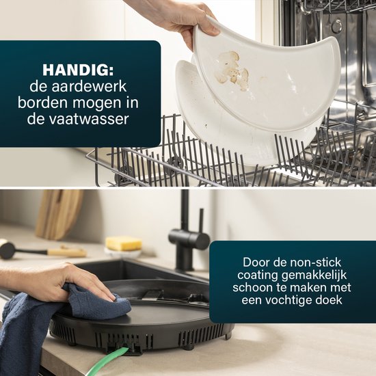 Princess Dinner4All 103080 - Set gastronomique - Gril et plaque de cuisson - Cordon d'alimentation extra-long de 2 mètres - 4 personnes - Lavable au lave-vaisselle - Sans PFAS - Kit d'extension disponible