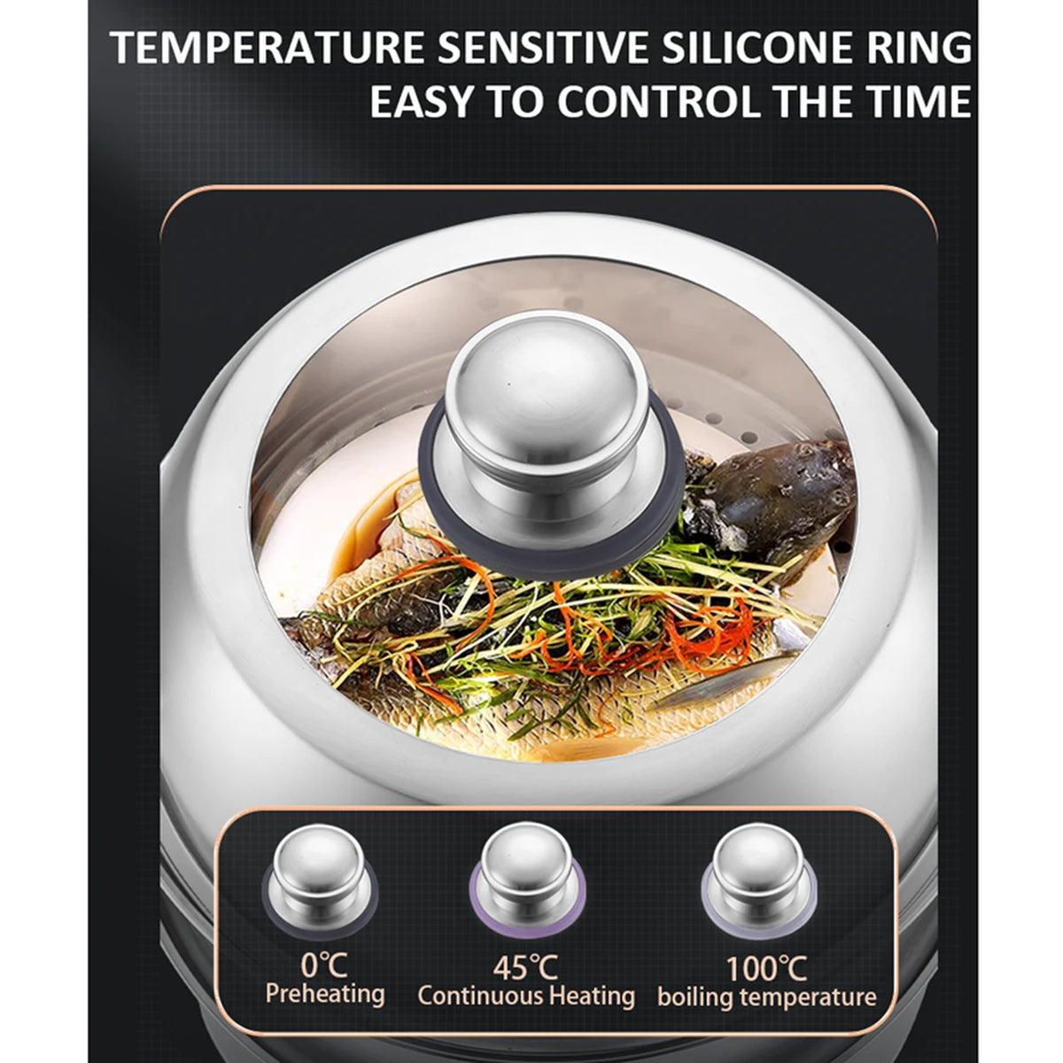 Casserole à vapeur Maxcook à 3 couches, 28 cm - acier inoxydable 304 - compatible induction et gaz
