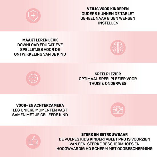 Vulpes Goods® Kids - Tablette pour enfants - Tablette Kids - Application de contrôle parental - 100% Kids Proof - 3500 mAh - Android 10 Go - Avec étui de protection intégré, protection de l'écran et protection des yeux - 32 Go - Avec stylet pour écran tac