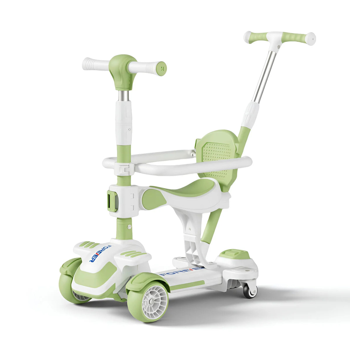 Trottinette pour enfants Neuleb 6-en-1 à 4 roues - Verte - 3 à 8 ans, siège pivotant, jusqu'à 100 kg