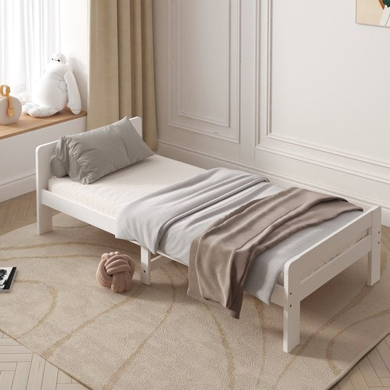 Lit d'enfant Sunny Olla – 200 x 90 – 205,5 x 98 x 61 cm – Lit pour tout-petits (filles et garçons) – 100 % bois certifié FSC – Avec sommier à lattes – Matelas non inclus – Blanc