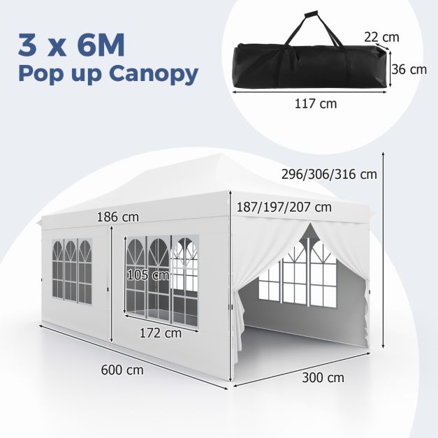 Coast Party Tent 300 x 600 cm - White | Pop-up Pavilion with 6 Removable Sidewalls, UPF 50+ (pavillon pop-up avec 6 parois latérales amovibles)
