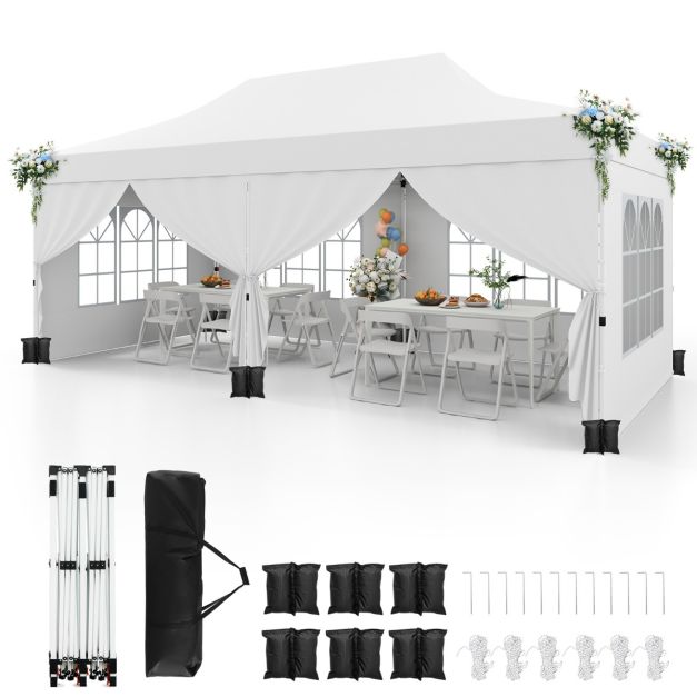 Coast Party Tent 300 x 600 cm - White | Pop-up Pavilion with 6 Removable Sidewalls, UPF 50+ (pavillon pop-up avec 6 parois latérales amovibles)