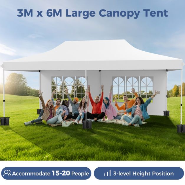 Coast Party Tent 300 x 600 cm - White | Pop-up Pavilion with 6 Removable Sidewalls, UPF 50+ (pavillon pop-up avec 6 parois latérales amovibles)