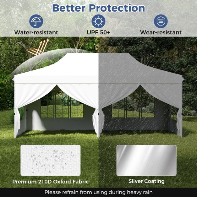 Coast Party Tent 300 x 600 cm - White | Pop-up Pavilion with 6 Removable Sidewalls, UPF 50+ (pavillon pop-up avec 6 parois latérales amovibles)