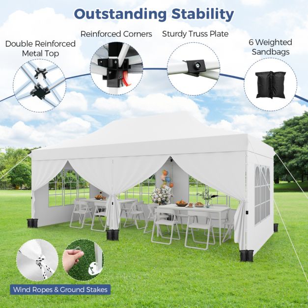 Coast Party Tent 300 x 600 cm - White | Pop-up Pavilion with 6 Removable Sidewalls, UPF 50+ (pavillon pop-up avec 6 parois latérales amovibles)