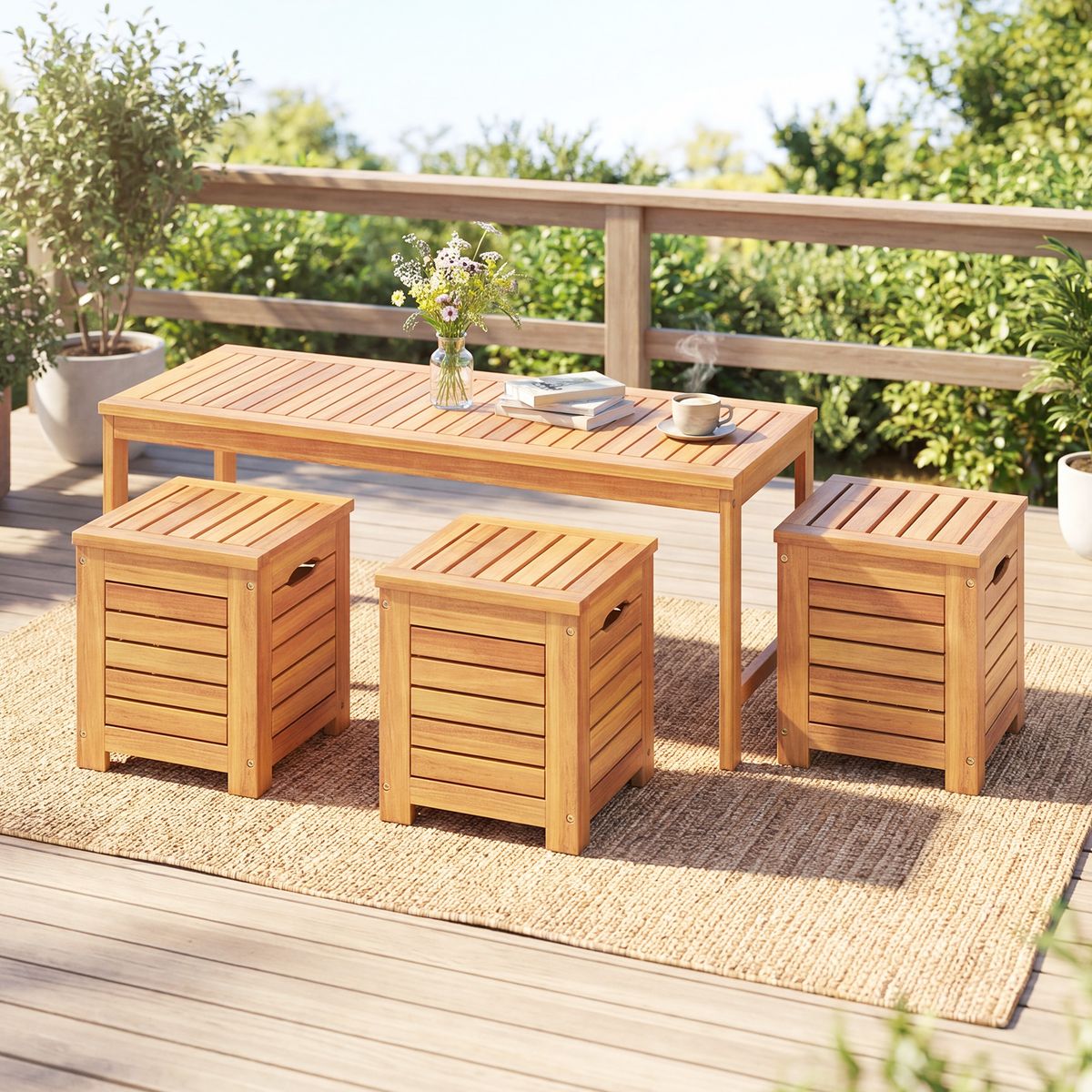 Banc de jardin Coast avec rangement - 3 compartiments de rangement - 115 x 45 cm - couleur naturelle