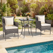 Ensemble de jardin Coast 3 pièces - 2 chaises de jardin en rotin avec coussins - table d'appoint en verre trempé - mélange de gris