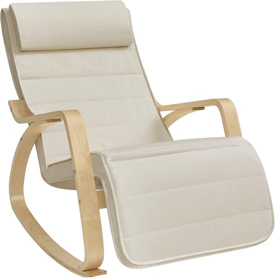 Fauteuil à bascule Songmics avec repose-pieds réglable sur 5 positions, capacité de charge de 150 kg | Repose-pieds réglable sur 5 positions pour chambre et salon, beige naturel LYY010WZ01