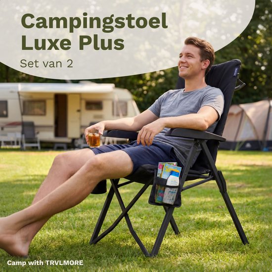 TRVLMORE Chaise de camping de luxe - pliable - 2-Pack - capacité de charge 150KG - sac de transport inclus - chaise pliante - chaise de camping - chaise pliante - noir