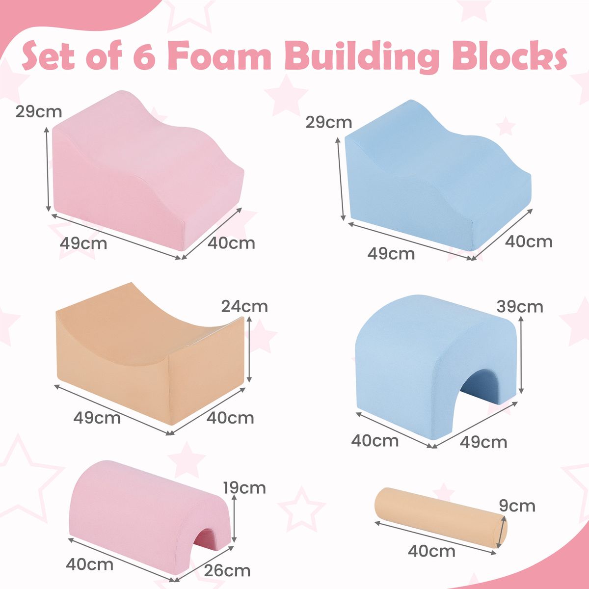 Ensemble de blocs de jeu Coast en mousse - 6 pièces - jouets favorisant la motricité - multicolore