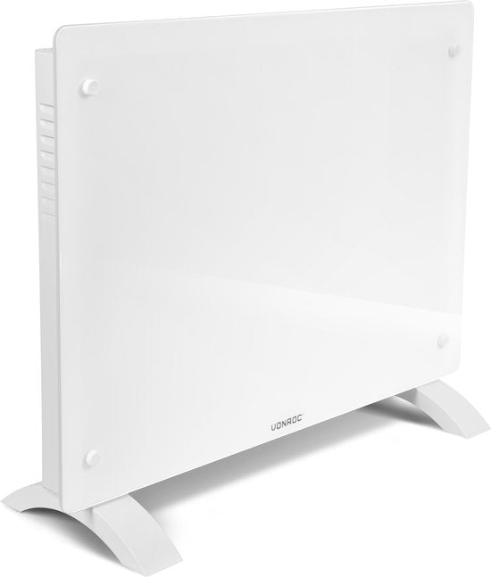 Chauffage électrique - VONROC  - Convecteur avec panneau en verre - 750W/1500W - Jusqu'à 18m2 - Contrôlé par l'application (via Wifi) et manuellement - Blanc