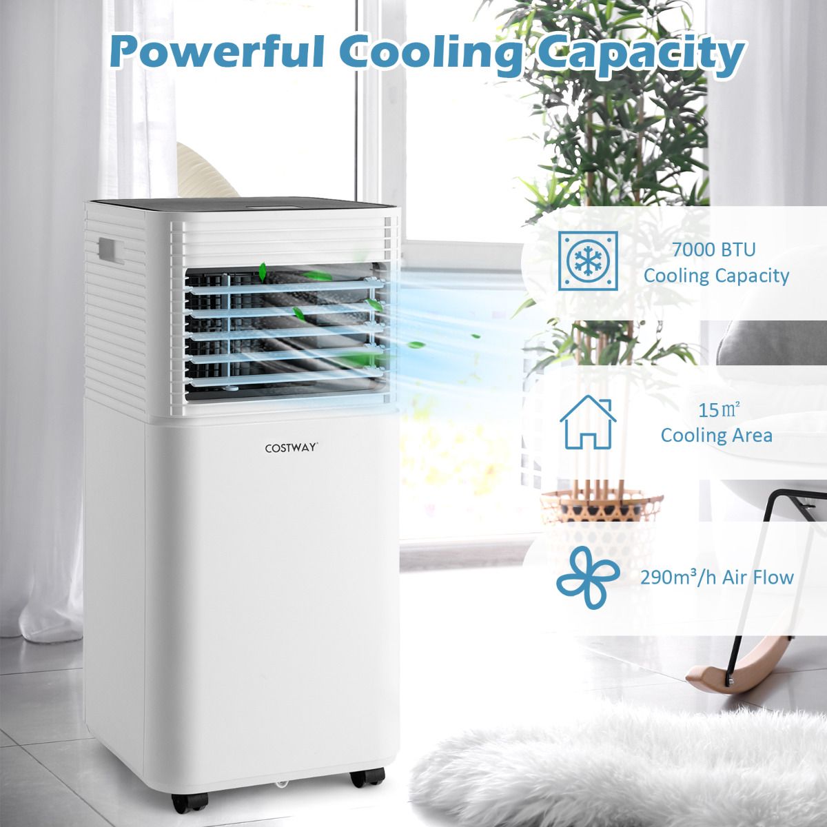 Climatiseur portable Coast 4-en-1 - 7 000 BTU - 15 m² - Refroidisseur d'air, déshumidificateur et ventilateur - Noir