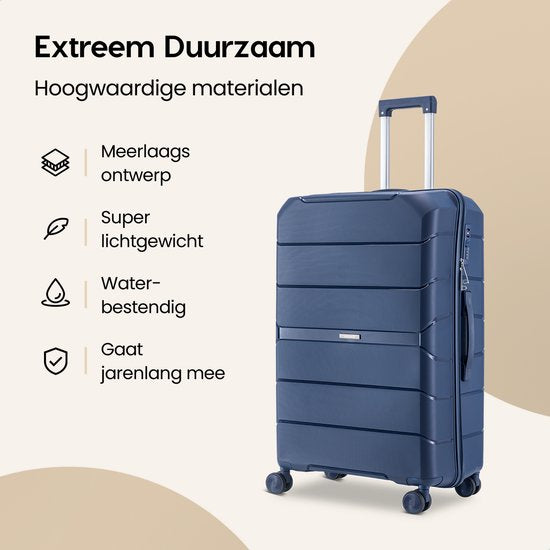 SKYCASES Urban Adventurer - Valise de voyage moyenne - Verrouillage par numéro - 44x27x66cm - 78L - Valise de voyage avec verrouillage de valise - Roues pivotantes - Bleu foncé