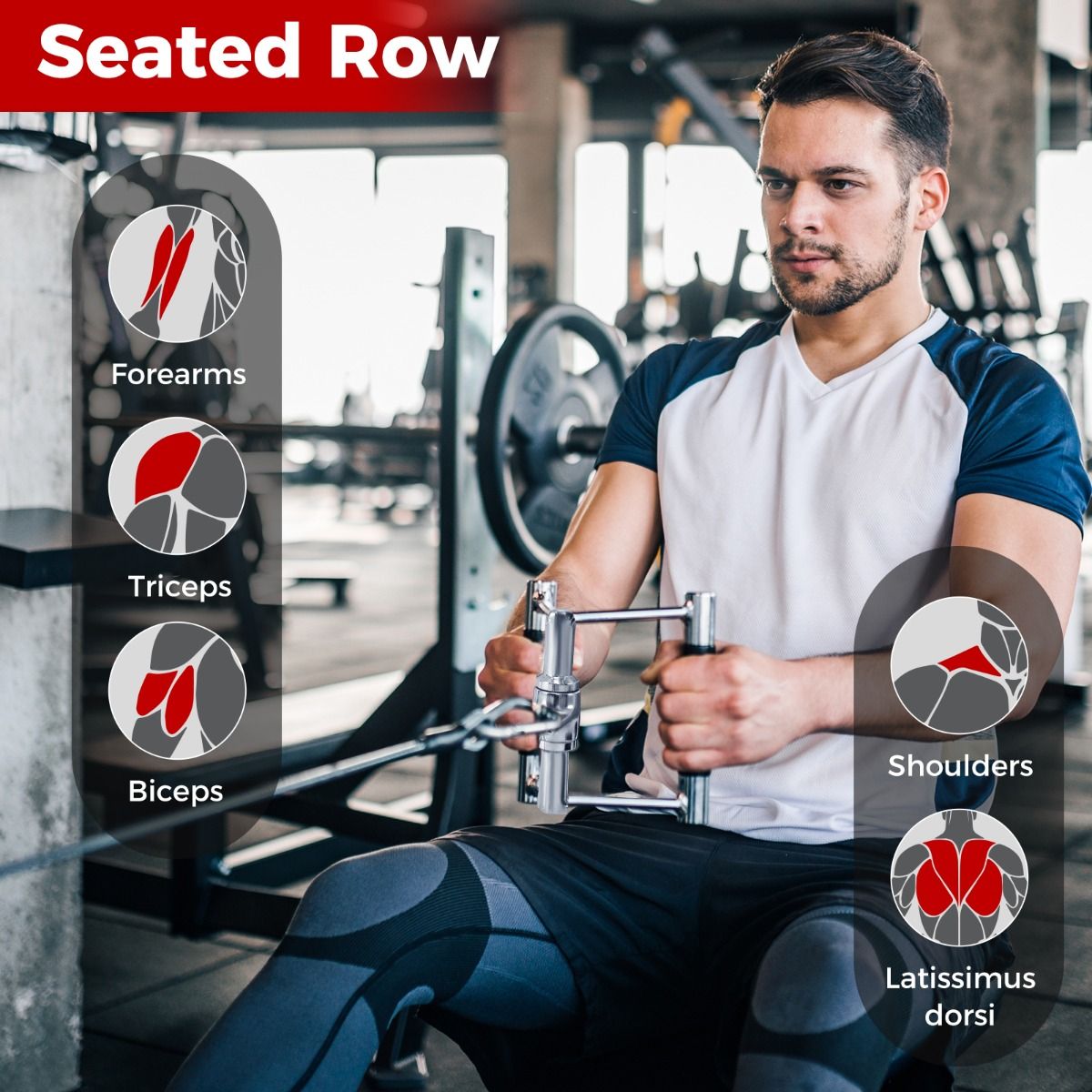Kit d'accessoires pour machine à câbles Coast - Poignée en V - Double poignée en D - Corde pour triceps - Noir et argent