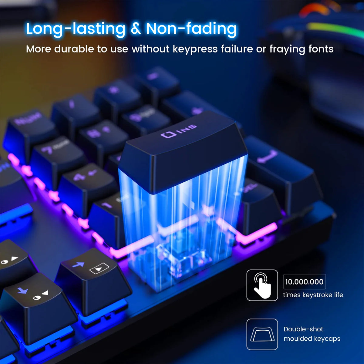 Clavier mécanique ET USB filaire - 104 touches - Commutateurs bleus, RGB, anti-ghosting