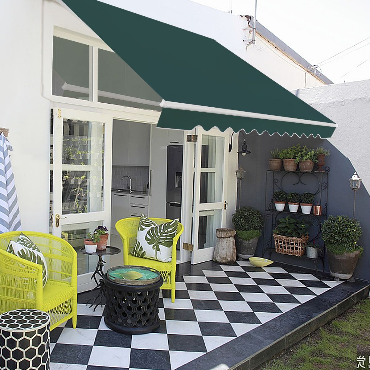 coast 4 x 2,5 m store de terrasse extensible - vert - armature en aluminium - manivelle manuelle