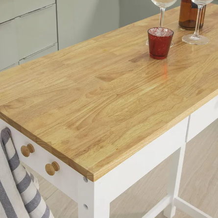 SoBuy Table de bar avec 2 tabourets de bar - Max. 90 kg par tabouret - 95 x 40 x 107 cm - Blanc/ Naturel