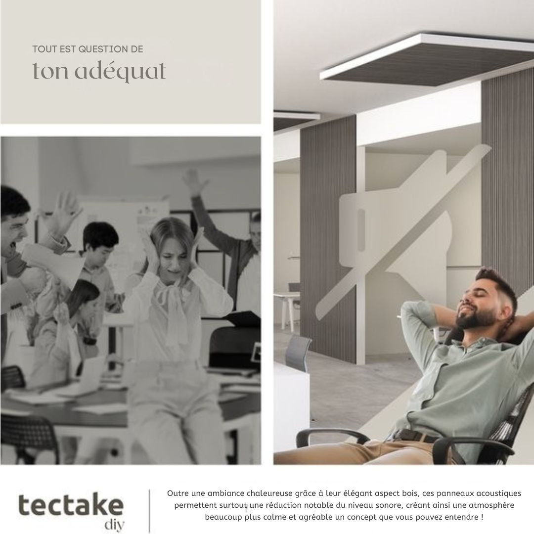 Panneau mural acoustique tectake®  - Lot de 2 - 60 x 120 cm - 1,44 m² - taille réglable - lattes en MDF et placage bois - Insonorisation - Décoration - Assemblage facile - Chêne gris clair
