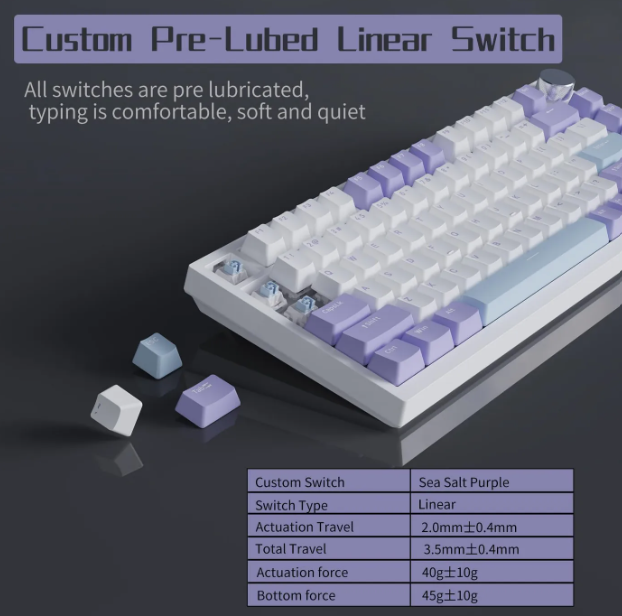 Clavier de jeu mécanique AJAZZ AK820 - 75 % - 82 touches - QWERTY américain - RGB - Violet