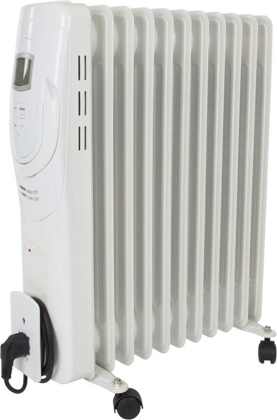 Radiateur à huile Perel, 11 nervures, trois niveaux de chaleur, écran LCD, minuterie, 2500 W
