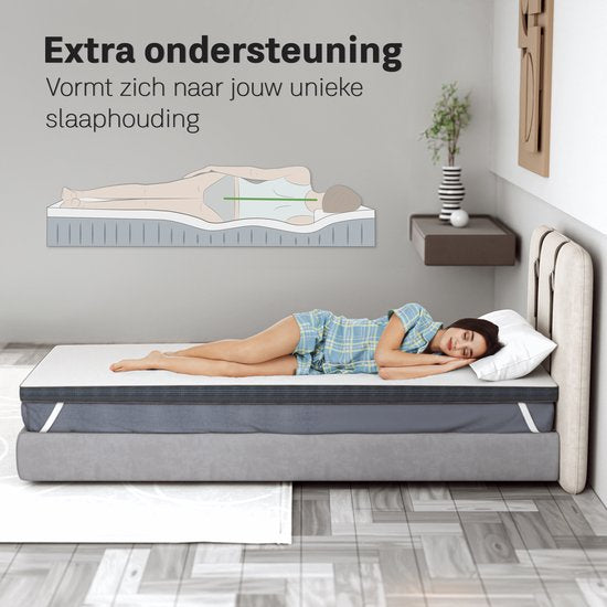 CozySense® Topper 90x200 - Surmatelas - Matelas de terrasse - Mousse à mémoire de forme avec gel réfrigérant - CertiPUR® - Fermeté - 8 CM - Housse lavable