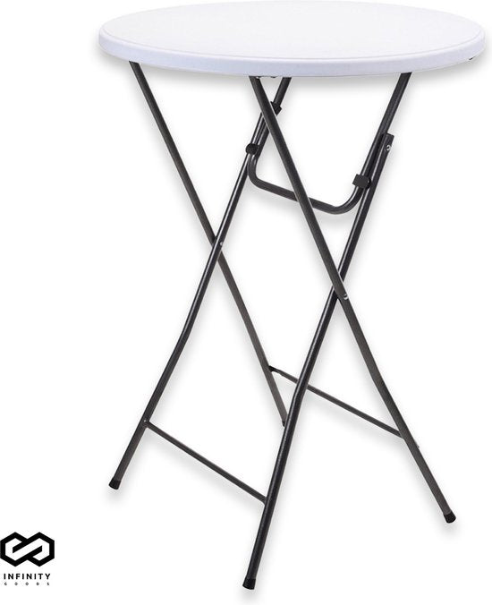 Infinity Goods Sturdy Stand Table - Table de fête - Robuste et résistante aux intempéries - Pliable - 80cm x 110cm - Fête - 1 pièce - Blanc/Gris