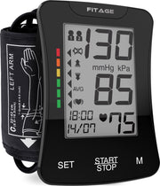 FITAGE - Tensiomètre médical -  Moniteur de Pression Artérielle - Fréquence Cardiaque - Brassard 22 à 42cm - Noir