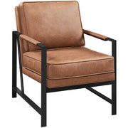 Fauteuil de salon rétro Yaheetech - Simili cuir avec structure métallique noire - Marron clair - 64 x 80 x 81 cm
