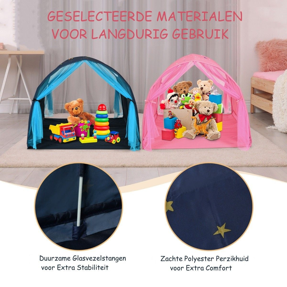 Coast Cot Princesse Maison de jeu pour enfants Princesse Tente pour enfants avec fenêtre, sac et rideau Bleu