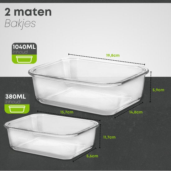 Savoré Kitchen Preserving Trays Set - with Steam Lid - Meal Prep Trays - Freezer Trays Glass - Airtight - 10 Pieces - 1040 & 380 ML