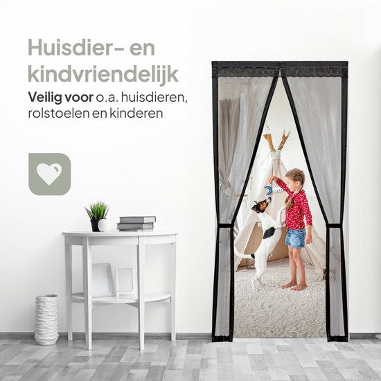 O'DADDY® Rideau de porte Deluxe FIBER - Rideau anti-moustiques magnétique - Pour les nouvelles constructions et les portes standard - Installation facile - Moustiquaire de porte noire - 100x230 cm