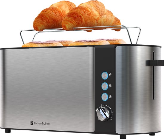 Grille pain - KitchenBrothers - Toaster - 6 niveaux de chaleur - 1520W - inox/noir