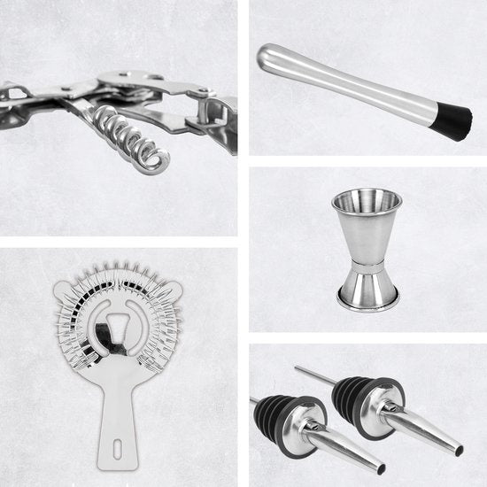KitchenBrothers Set de cocktails avec shaker - 24 pièces - Set complet - Emballage cadeau - Noir/Acrylique