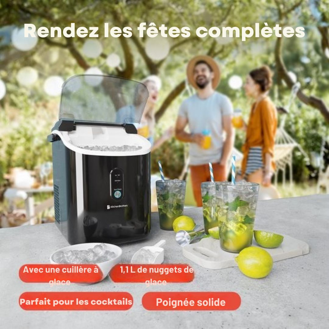 Machine à glace pilée - KitchenBrothers - avec pelle à glace - 1.1L - Portable - 15kg/24 heures - Noir