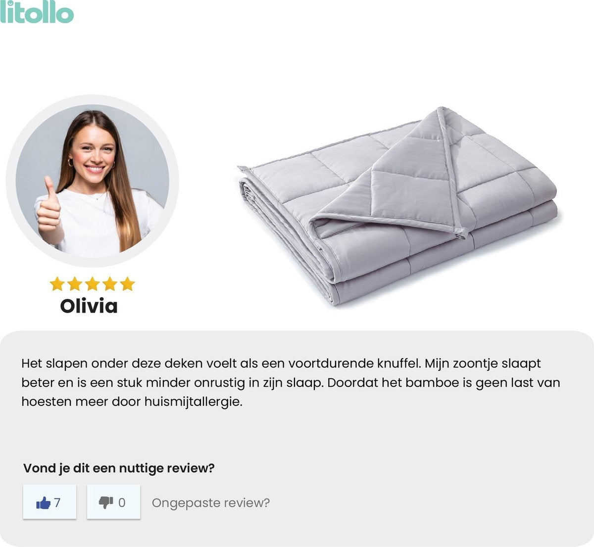 Litollo Verzwaringsdeken kind 4,5 kg - Weighted Blanket - Duurzaam Bamboe Materiaal - Antraciet - 100x150cm