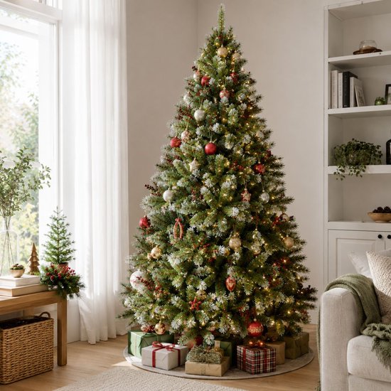 Sapin de Noël Triumph Tree Pittsburgh - Branches recouvertes de givre blanc et au volume généreux - Décoration de Noël d'intérieur - Sapin artificiel avec 940 branches et une structure robuste - 230 x 122 cm - Vert