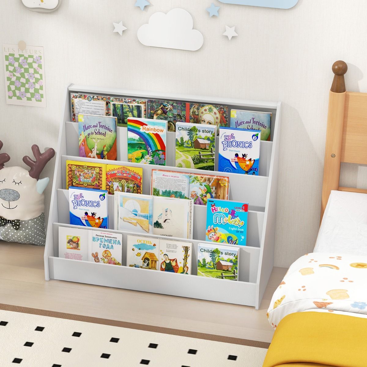 Bibliothèque pour enfants Coast - 5 étagères - bibliothèque sur pied - naturel/blanc - 91 x 38 x 76,5 cm