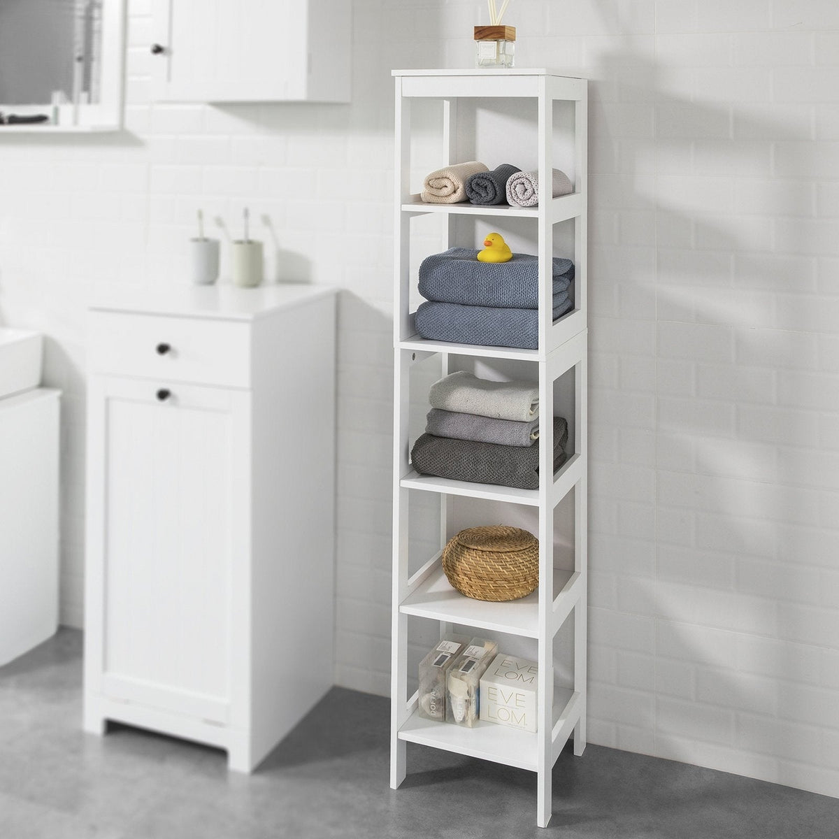 SoBuy BZR14-W Meuble de salle de bain avec 5 étagères - Blanc - 30x139x30 cm