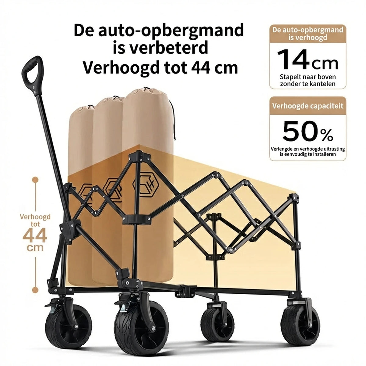 Chariot pliable Ochama - 200 litres - Roues tout-terrain avec double frein - Très grand format - Vert