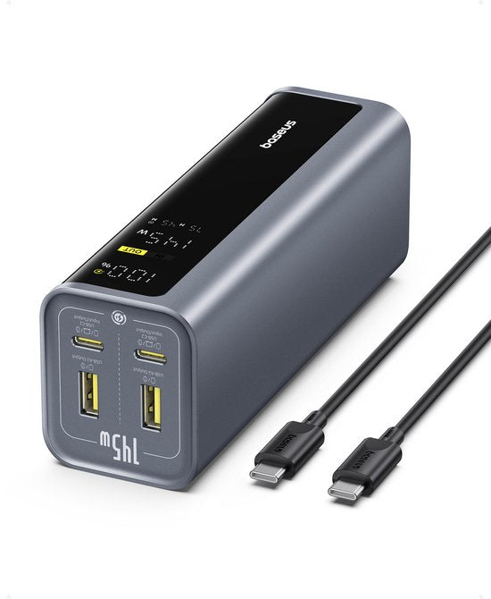 Batterie externe Baseus EnerGeek - 145 W, 20 800 mAh, pour ordinateur portable - - Chargeur portable - Batterie externe avec 2 ports USB-C PD 3.0 (100 W max.) pour une recharge rapide, écran numérique, compatible avec MacBook Pro, Dell, HP, SteamDeck, iPh